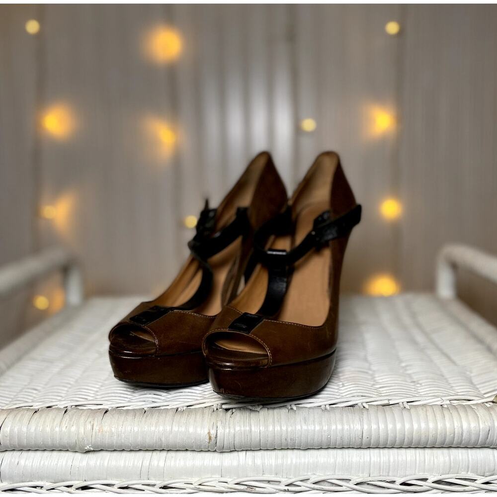 Kurt Geiger Brown and Black Platform Peep-Toe Heels - Picture 11 of 11